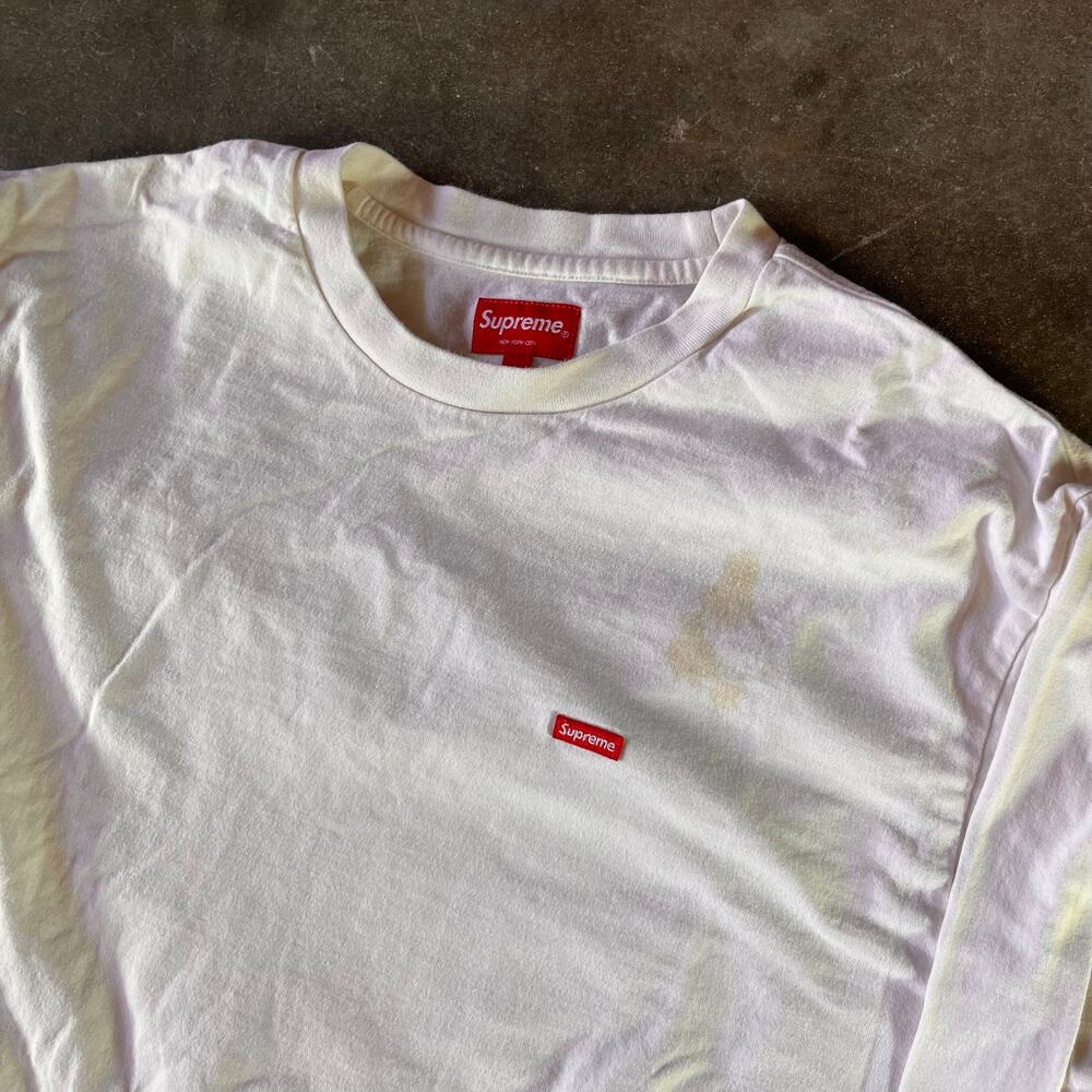 Mens blank white designer supreme streetwear longsleeve shirt stained mens L